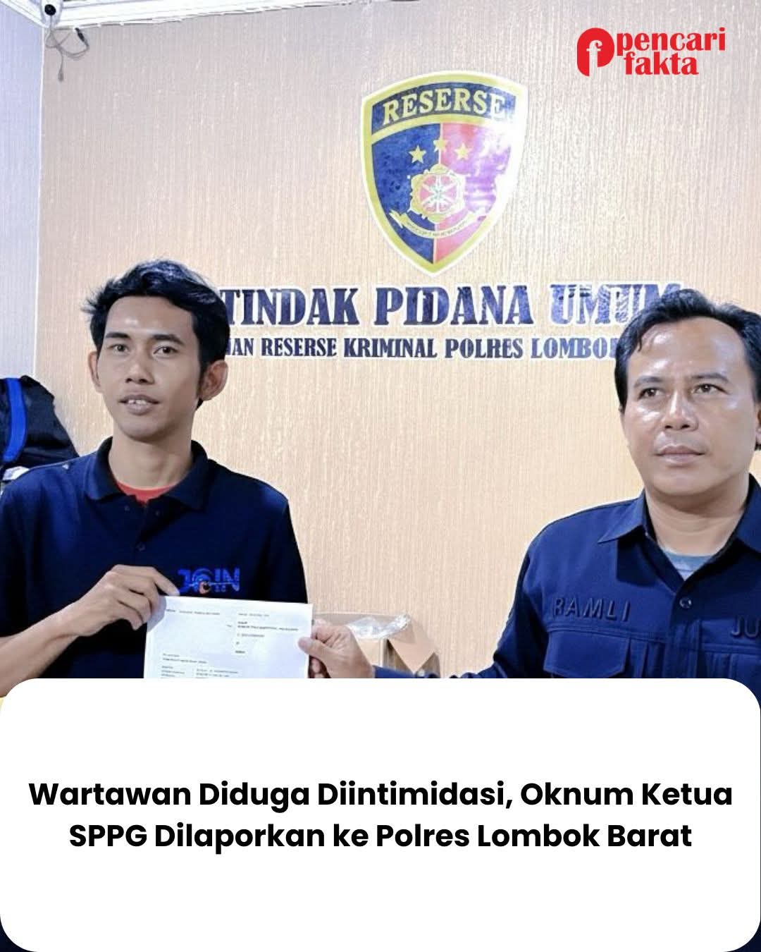 Wartawan Diduga Diintimidasi, Oknum Ketua SPPG Dilaporkan ke Polres Lombok Barat